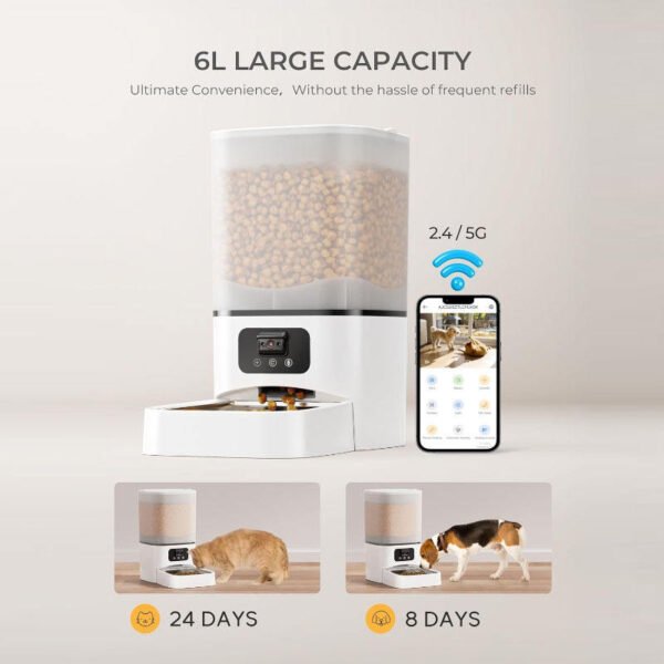 Interactive Eco-Friendly Pet Smart Feeder Dual Screen WiFi Automatic Bowl Filler 6L Solid Pattern Power Source Charger Camping