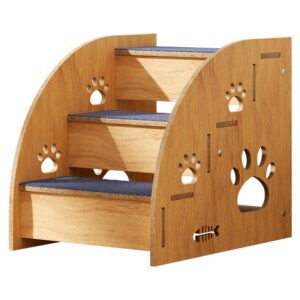Solid Wood Pet Stairs for Small Dogs and Cats Solid Wood Slope Climbing Ladder with Anti-Slide Feature and Button Closure