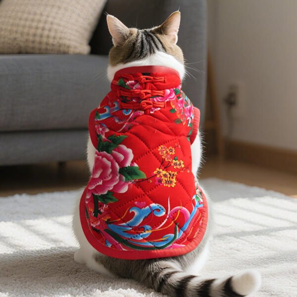 Autumn Winter Small Medium Dog Teddy Festive Cat Jacket Northeast Big Cotton Patterned New Year Dragon Polyester Pet Clothes