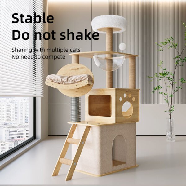 Natural Wood Multi-functional Durable Cat Climbing Frame Luxury Eco-friendly Detachable Classic Pet Toy Cat Tree House