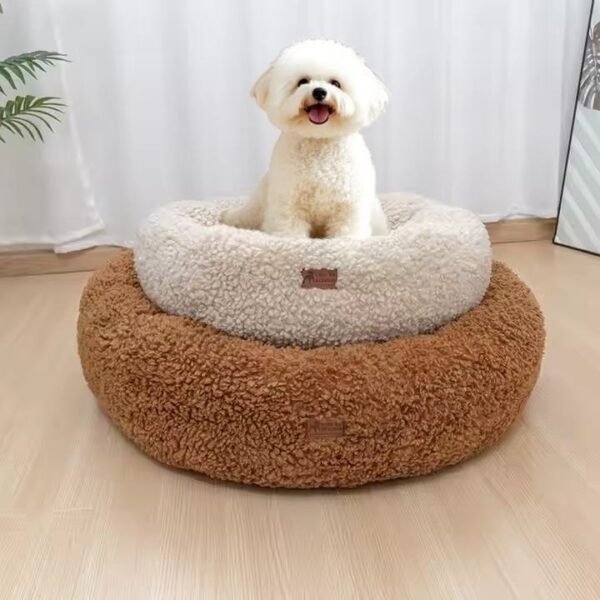 Soft Luxury Fleece Plush Pet Cushion Round Donut Sleeping Calming Pet Cat Dog Bed Dog Kennel