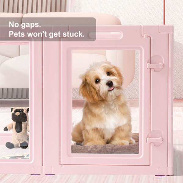 Pink Clear Acrylic Pet Pen Playpen Easy-to-Assemble Pet Dog Crate Kennel Cage for Puppy Cat Rabbit for Small Dogs Indoor Use